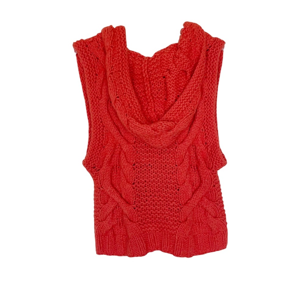 Free People Cable Knit Hooded Sweater Vest Orange Wool Blend - Picture 2 of 5